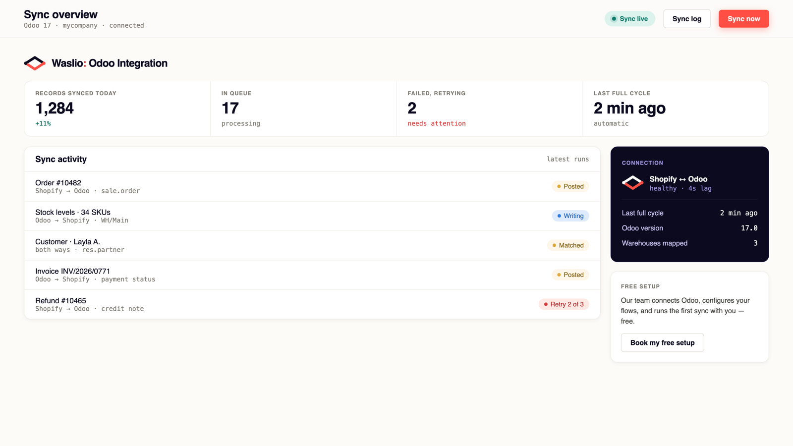Sync overview dashboard